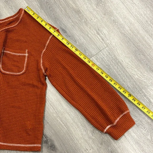 Women’s Long Sleeve Waffle Sweater Oversized Boho Knit Tunic Rust Orange Large - Picture 9 of 13